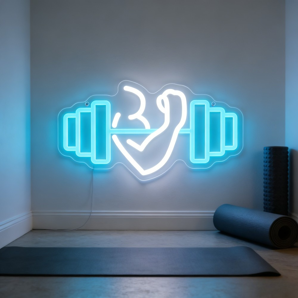 Home Gym Neon Sign - Bizeps-Hantel Neon-Schild LED-Wandkunst für Heimfitness, Yoga-Studio,